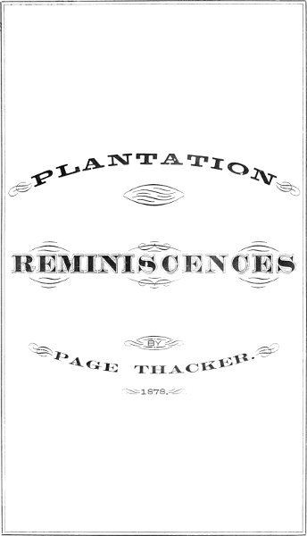 Plantation Reminiscences cover