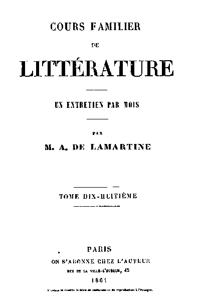 Cours familier de Littérature - Volume 18 cover