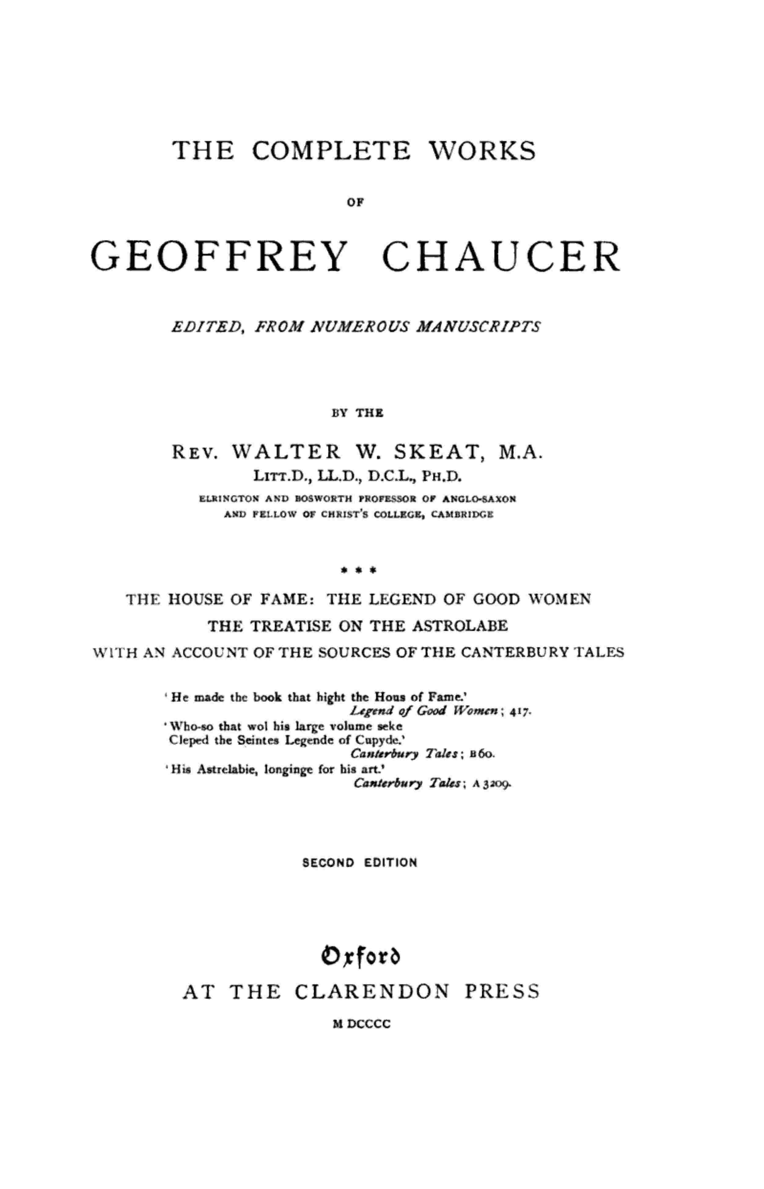 Chaucer's Works, Volume 3 — The House of Fame; The Legend of Good Women; The Treatise on the Astrolabe; The Sources of the Canterbury Tales cover