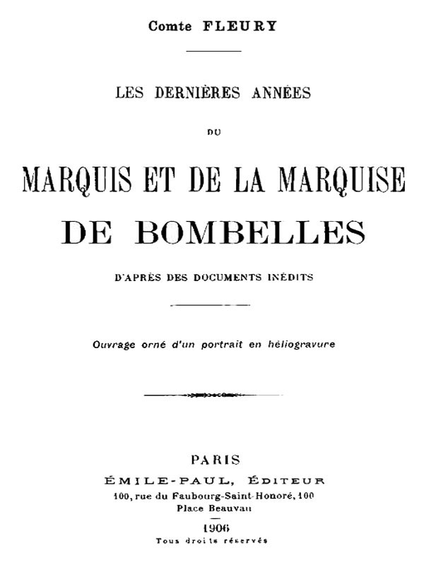 Les Dernières Années du Marquis et de la Marquise de Bombelles cover