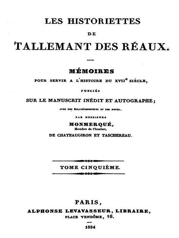 Les historiettes de Tallemant des Réaux, tome cinquième / Mémoires pour servir à l'histoire du XVIIe siècle cover