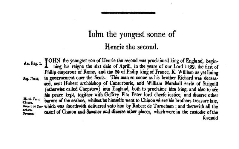 Chronicles of England, Scotland and Ireland (2 of 6): England (07 of 12) / Iohn the Yongest Sonne of Henrie the Second cover