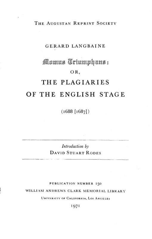 Momus Triumphans: or, the Plagiaries of the English Stage (1688[1687]) cover