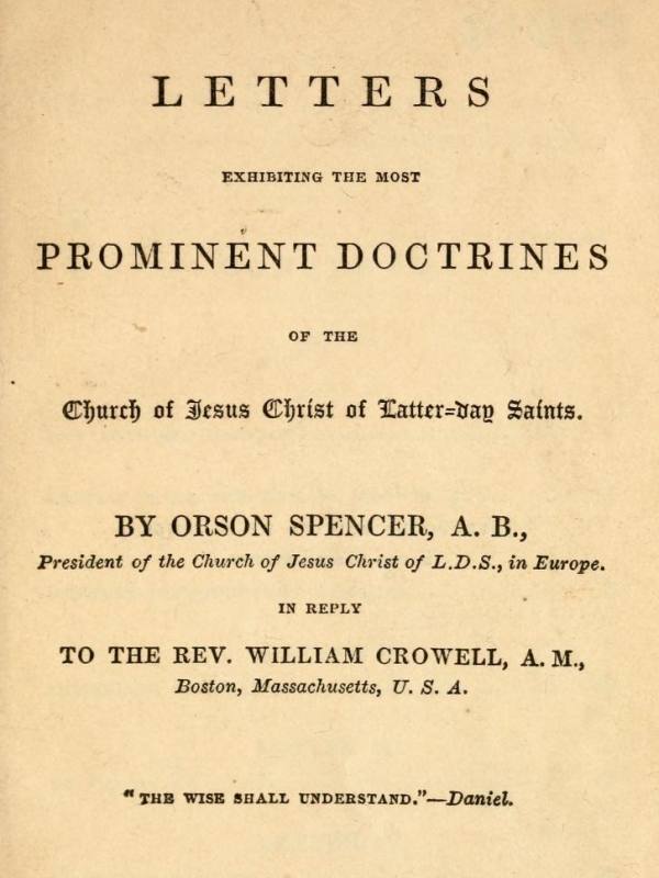 Letters Exhibiting the Most Prominent Doctrines of the Church of Jesus Christ of Latter-Day Saints cover