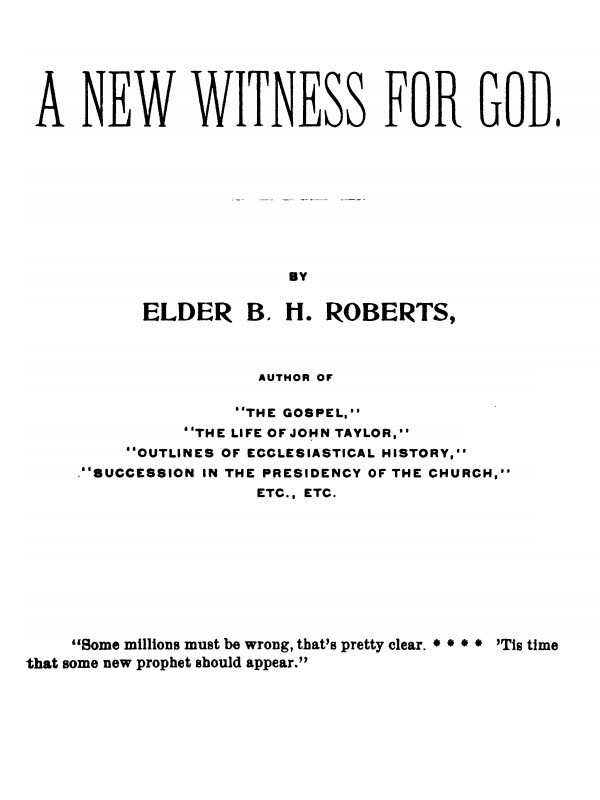 A New Witness for God (Volume 1 of 3) cover