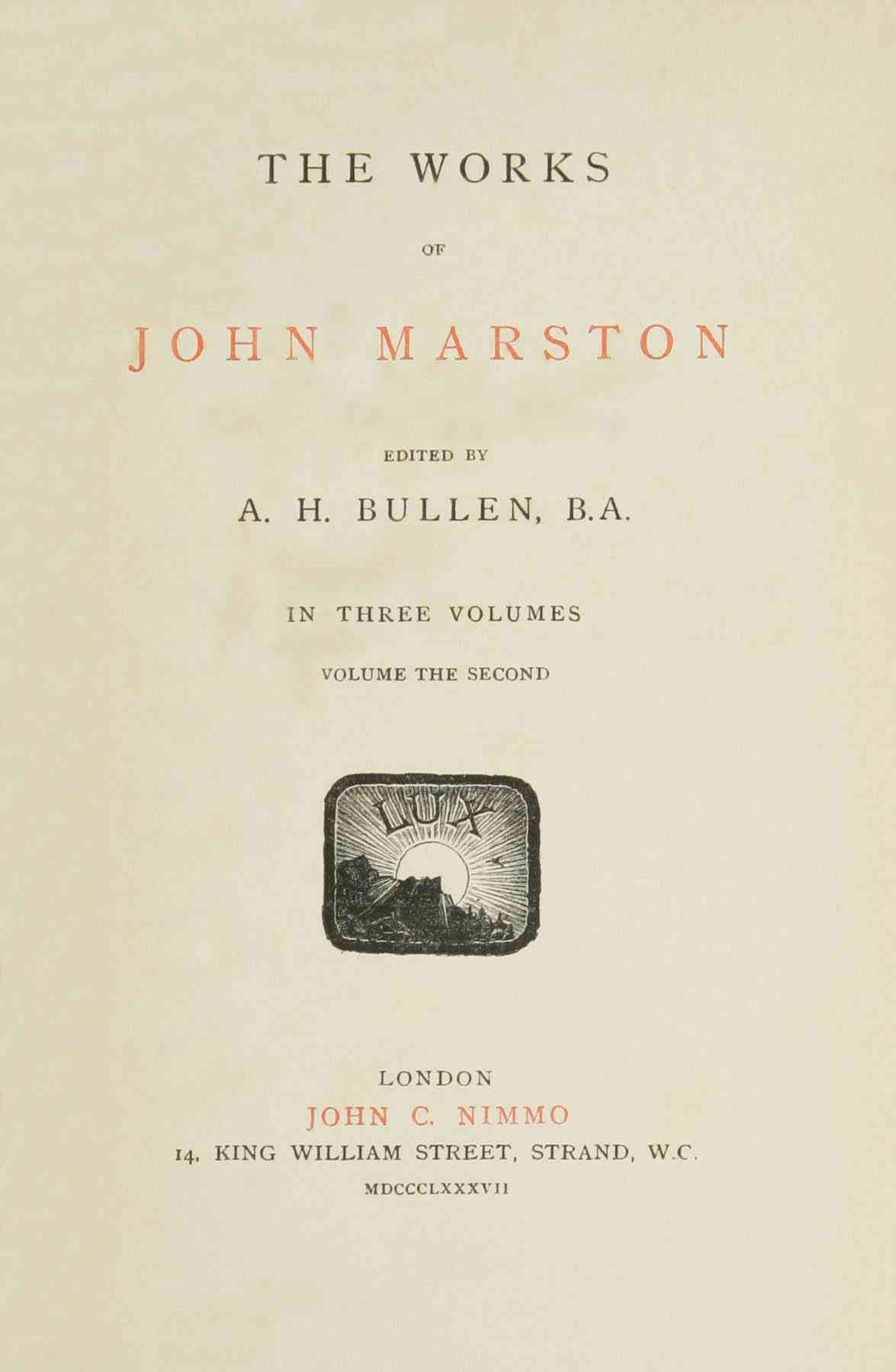 The Works of John Marston. Volume 2 cover
