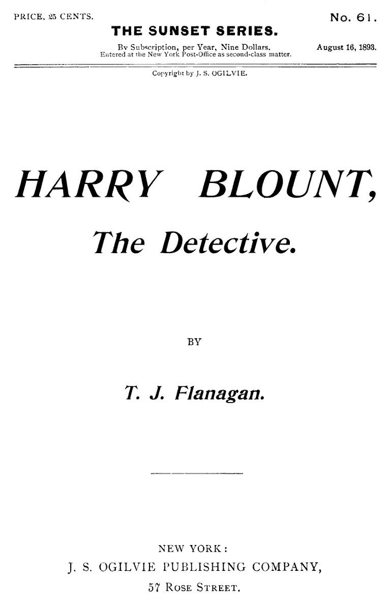 Harry Blount, the Detective; Or, The Martin Mystery Solved cover