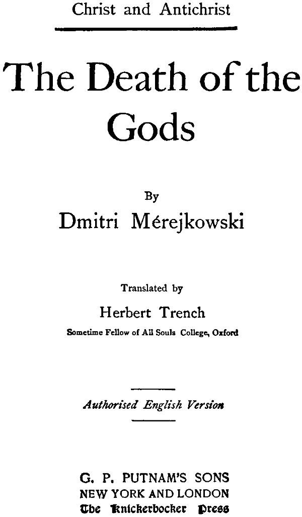 The Death of the Gods / (Christ and Antichrist, 1 of 3) cover