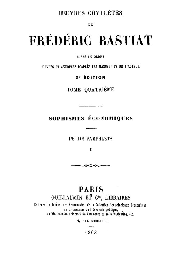 Œuvres Complètes de Frédéric Bastiat, tome 4 / mises en ordre, revues et annotées d'après les manuscrits de l'auteur cover
