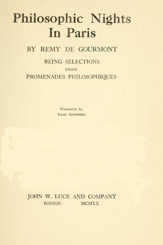 Philosophic Nights in Paris / Being selections from Promenades Philosophiques cover