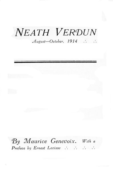 'Neath Verdun, August-October, 1914 cover