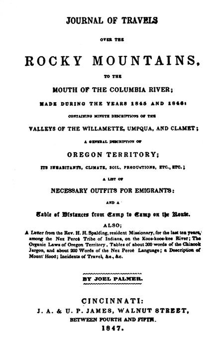 Palmer's Journal of Travels Over the Rocky Mountains, 1845-1846 cover