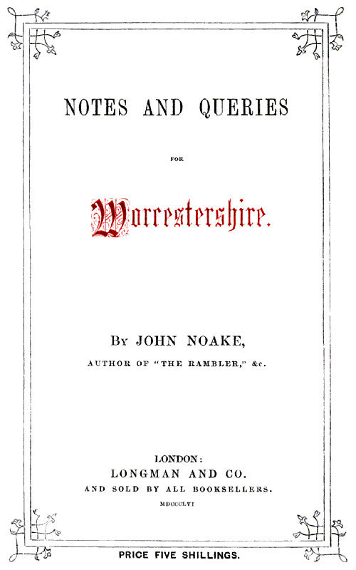 Notes and Queries for Worcestershire cover