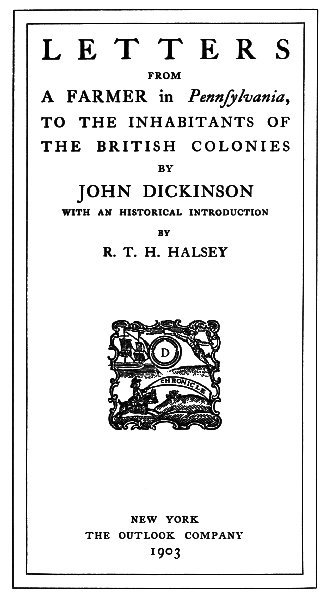 Letters from a Farmer in Pennsylvania, to the Inhabitants of the British Colonies cover
