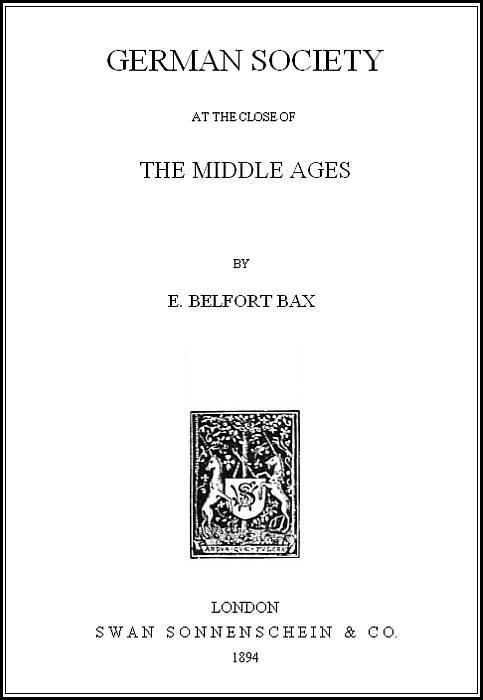 German Society at the Close of the Middle Ages cover