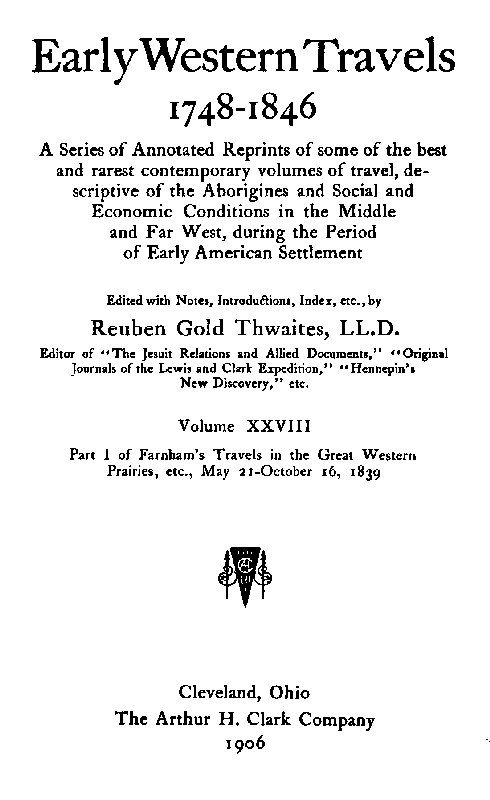 Farnham's Travels in the Great Western Prairies, etc., part 1, May 21-October 16, 1839 cover