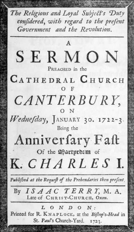 The religious and loyal subject's duty considered: with regard to the present Government and the Revolution / A sermon preached in the Cathedral Church of Canterbury, on Wednesday, January 30, 1722-3 cover