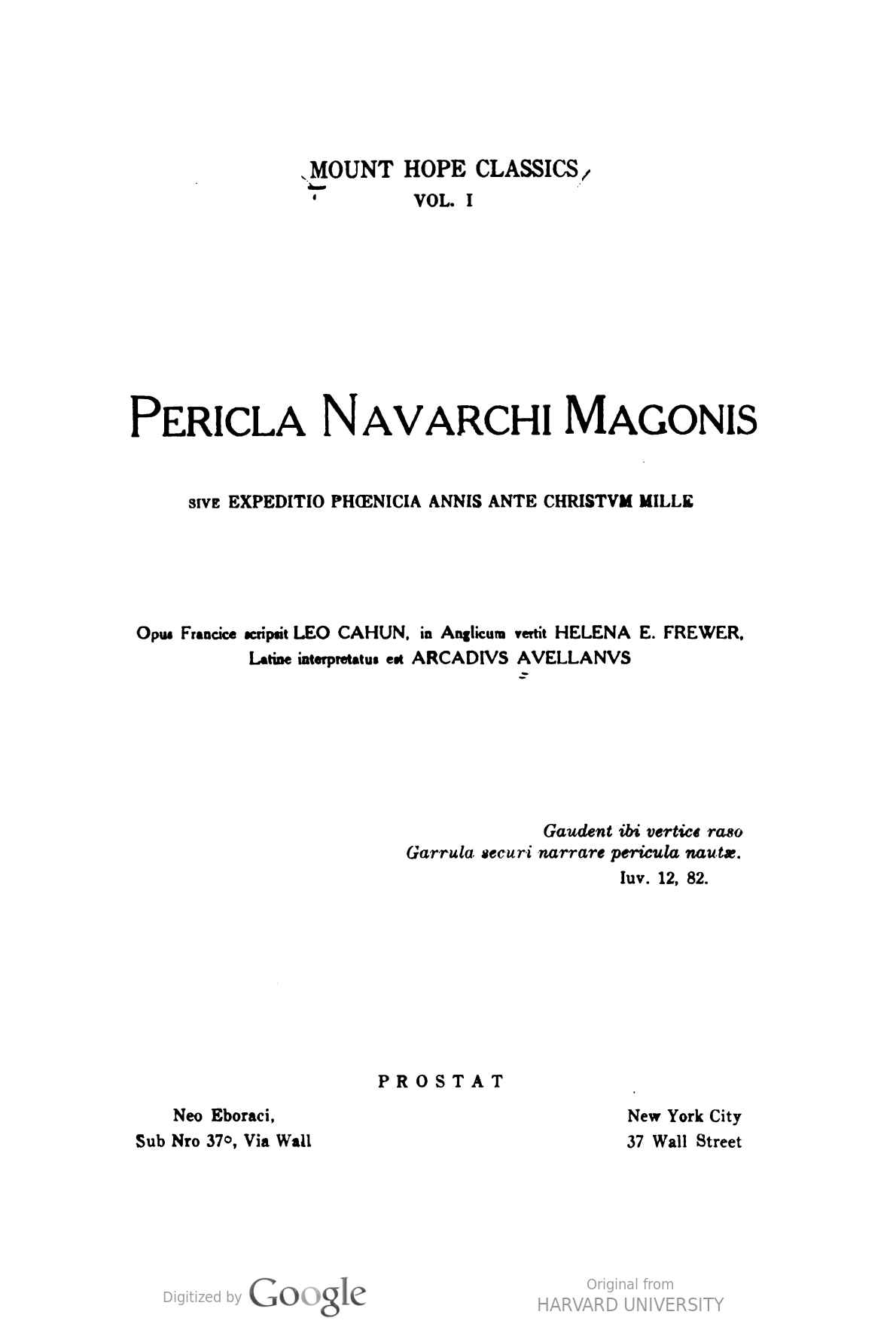 Pericla Navarchi Magonis; sive, Expeditio Phoenicia Annis Ante Christum Mille cover