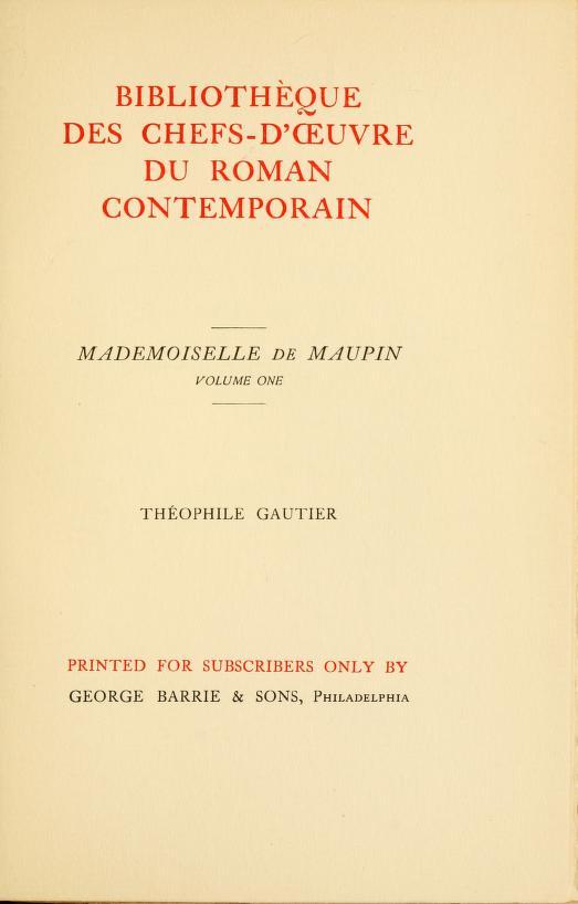 Mademoiselle de Maupin, Volume 1 (of 2) cover