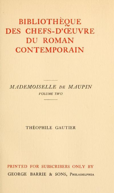 Mademoiselle de Maupin, Volume 2 (of 2) cover