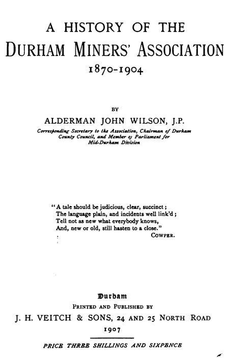 A History of the Durham Miner's Association 1870-1904 cover