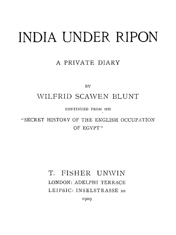 India under Ripon: A Private Diary cover