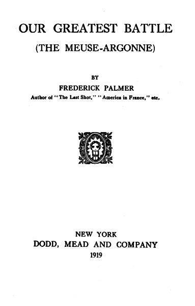 Our Greatest Battle (The Meuse-Argonne) cover