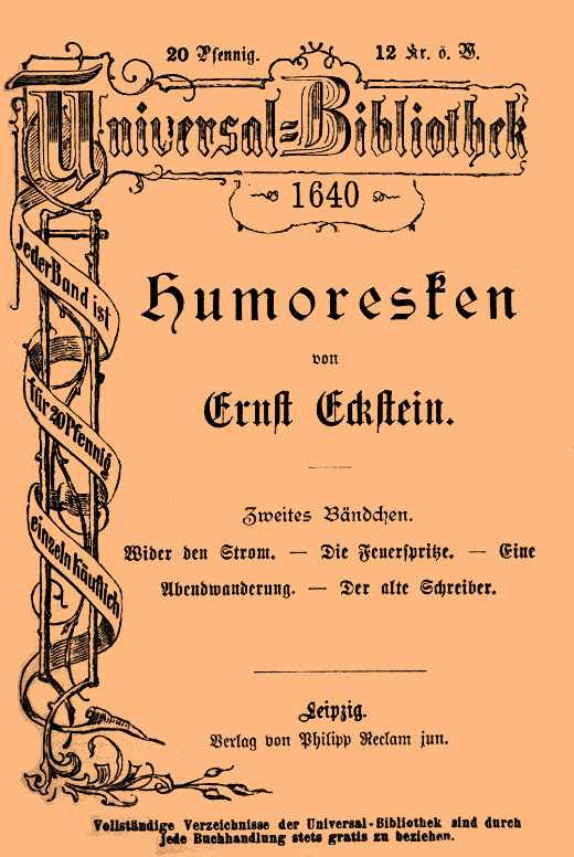 Humoresken (Zweites Bändchen) / Wider den Strom. - Die Feuerspritze. - Eine Abendwanderung. - Der alte Schreiber. cover