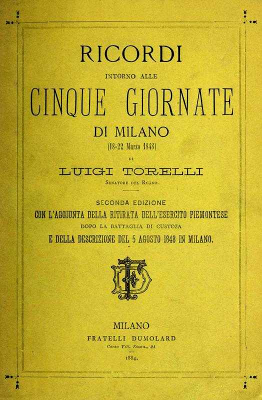 Ricordi intorno alle Cinque Giornate di Milano (18-22 marzo 1848) / Seconda edizione con aggiunte cover