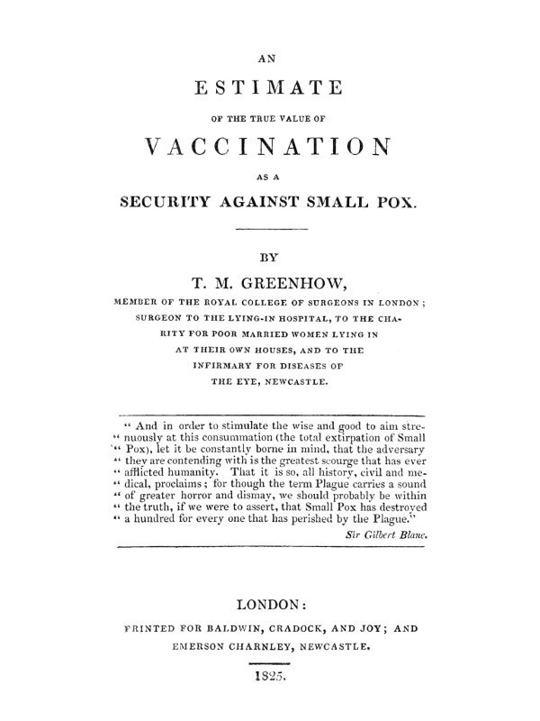 An Estimate of the True Value of Vaccination as a Security Against Small Pox cover