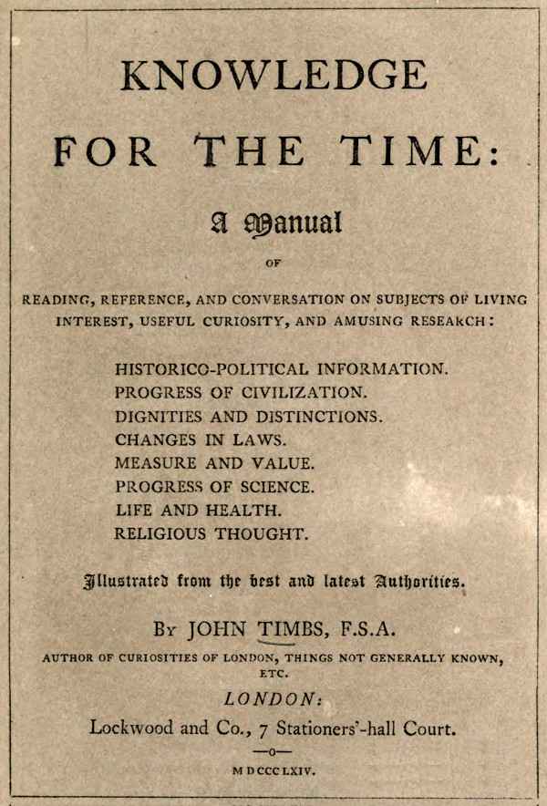 Knowledge for the Time / A Manual of Reading, Reference, and Conversation on Subjects of Living Interest, Useful Curiosity, and Amusing Research cover