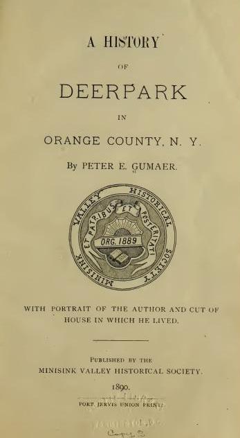 A History of Deerpark in Orange County, N. Y. cover