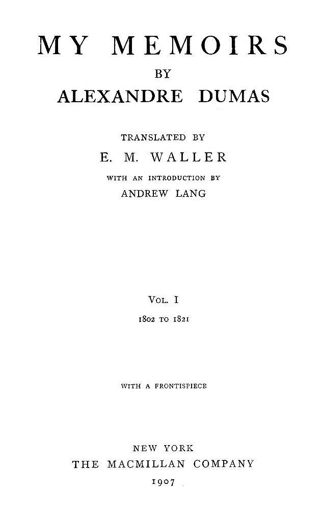 My Memoirs, Vol. I, 1802 to 1821 cover