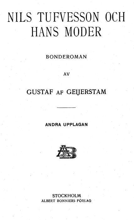 Nils Tufvesson och hans moder: Bonderoman cover