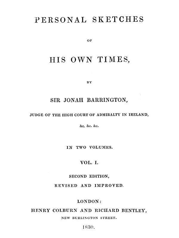 Personal sketches of his own times, Vol. 1 (of 3) cover
