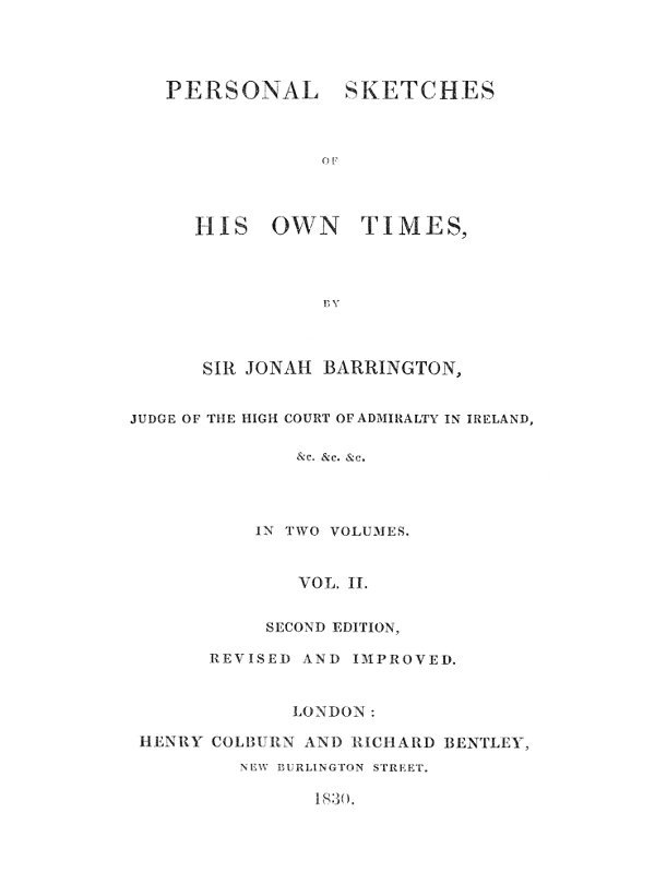 Personal sketches of his own times, Vol. 2 (of 3) cover