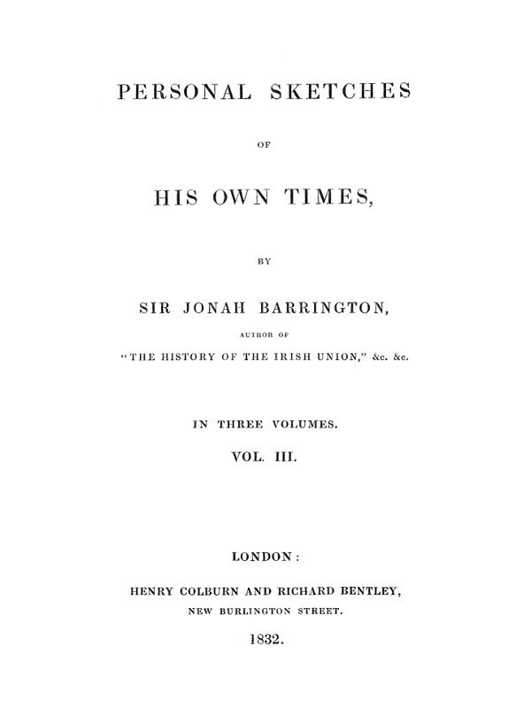 Personal sketches of his own times, Vol. 3 (of 3) cover