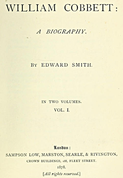 William Cobbett: A Biography in Two Volumes, Vol. 1 cover