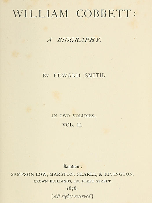 William Cobbett: A Biography in Two Volumes, Vol. 2 cover