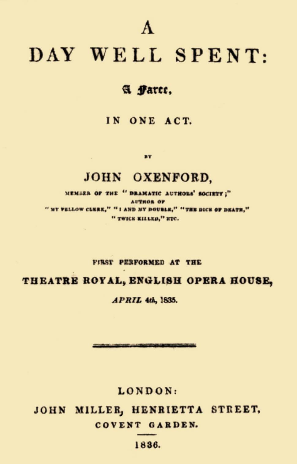 A Day Well Spent: A Farce, in One Act cover