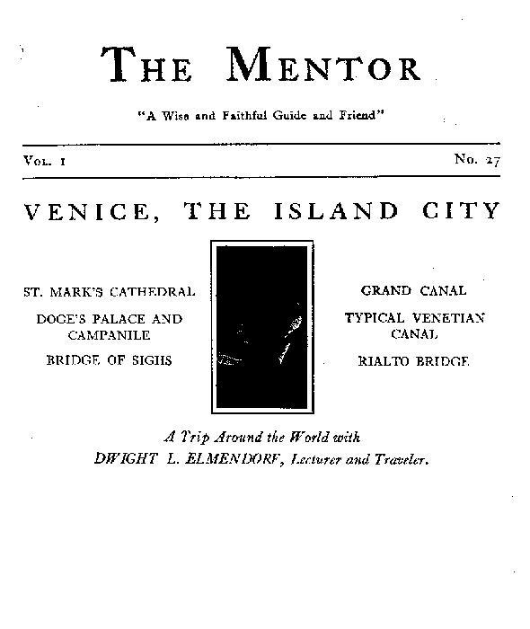 The Mentor: Venice, the Island City, Vol. 1, Num. 27, Serial No. 27 cover