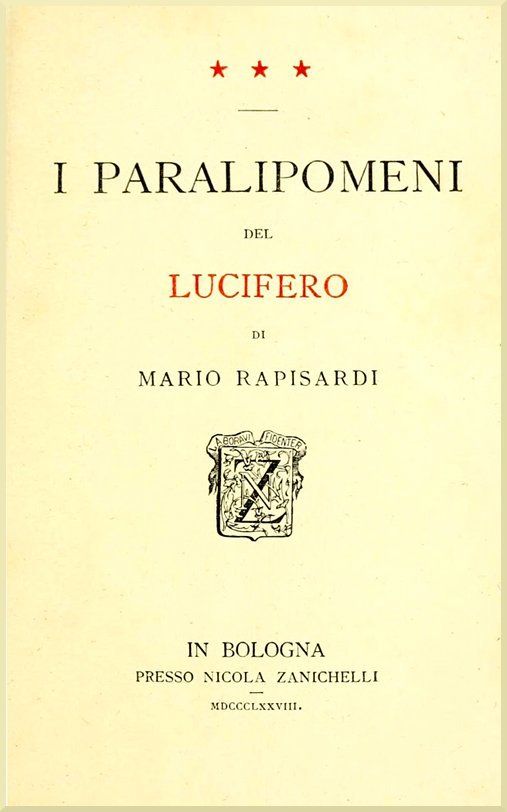 I Paralipomeni del Lucifero di Mario Rapisardi cover