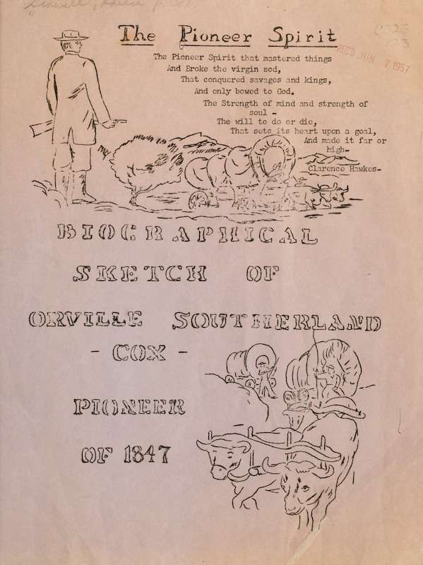 Orville Southerland Cox, Pioneer of 1847 cover