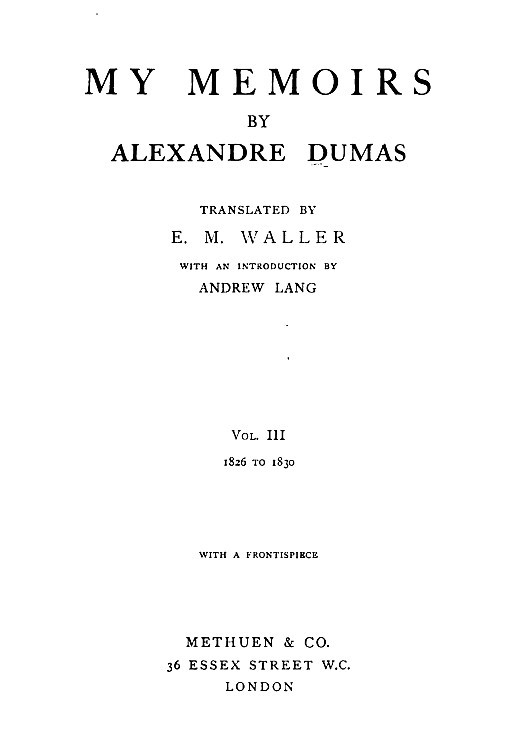 My Memoirs, Vol. III, 1826 to 1830 cover