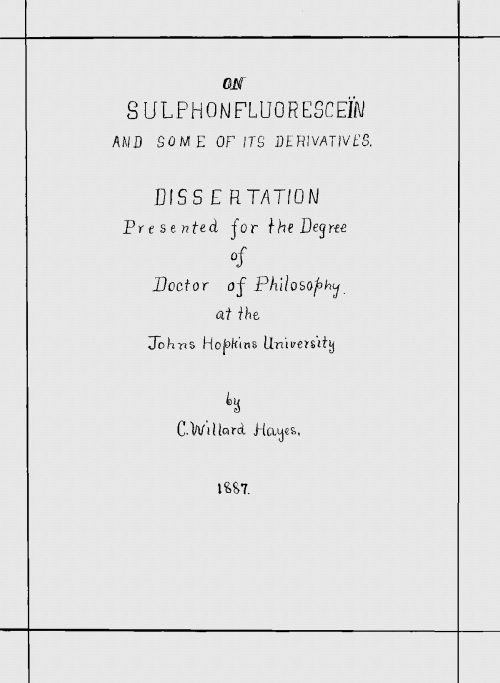 On Sulphonfluoresceïn and Some of Its Derivatives cover