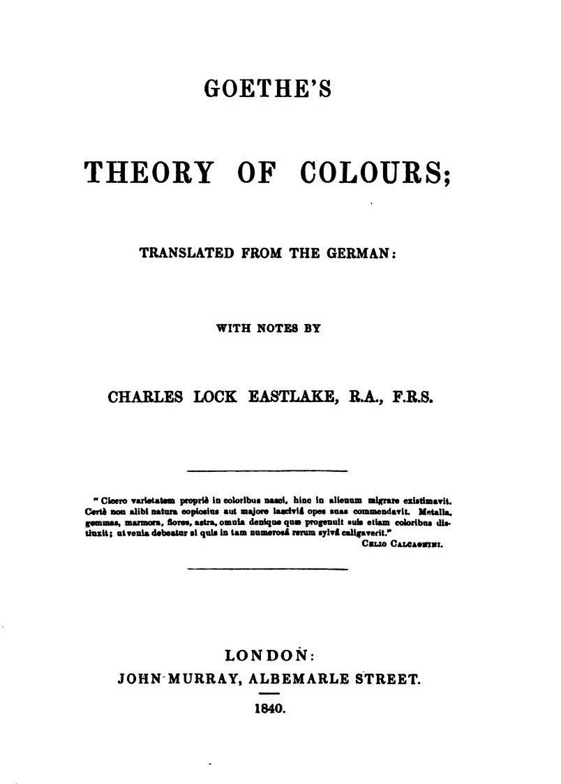 Goethe's Theory of Colours cover