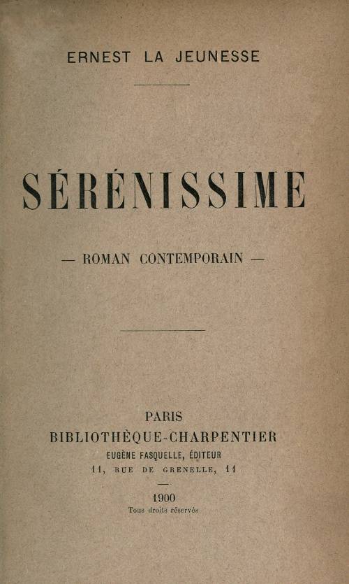 Sérénissime: roman contemporain cover
