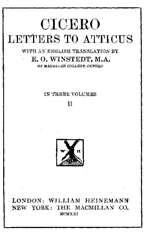 Cicero: Letters to Atticus, Vol. 2 of 3 cover