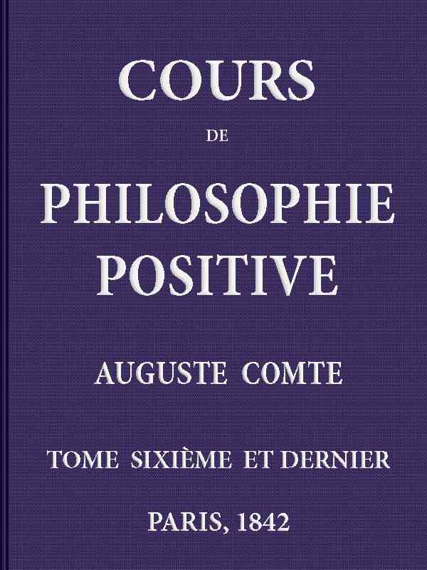 Cours de philosophie positive. (6/6) cover