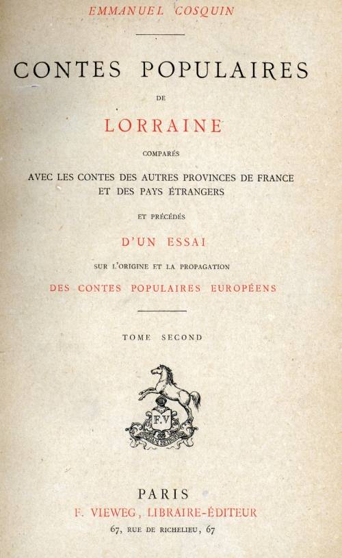 Contes populaires de Lorraine, comparés avec les contes des autres provinces de France et des pays étrangers, volume 2 (of 2) cover